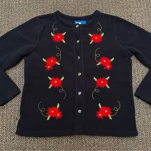 Vintage 90s Falls Creek Floral Embroidered Fleece Cardigan Size Large